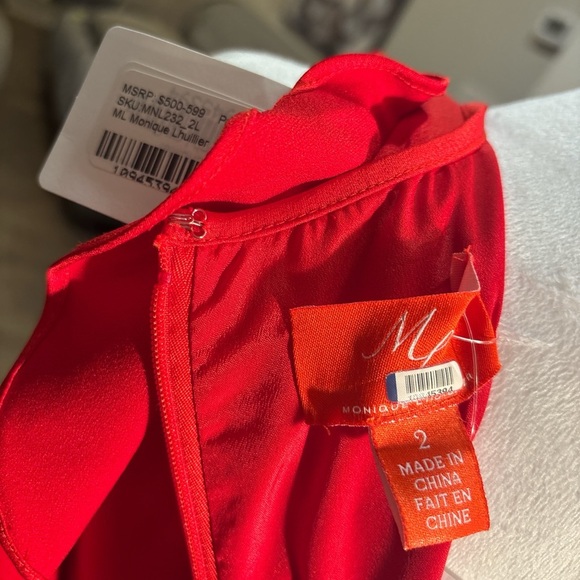 Monique Lhuillier Red Ruffled Asymmetrical Cocktail Dress - Picture 6 of 6